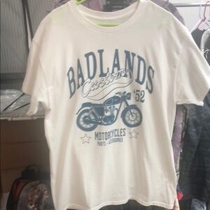 Kid Dangerous White and Blue Short Sleeve Tee with Vintage Motorcycle Graphic